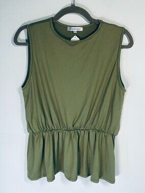 Sage Green Large Sleeveless Peplum Top By 24-Hrs Fashion Large Polyester/Spandex